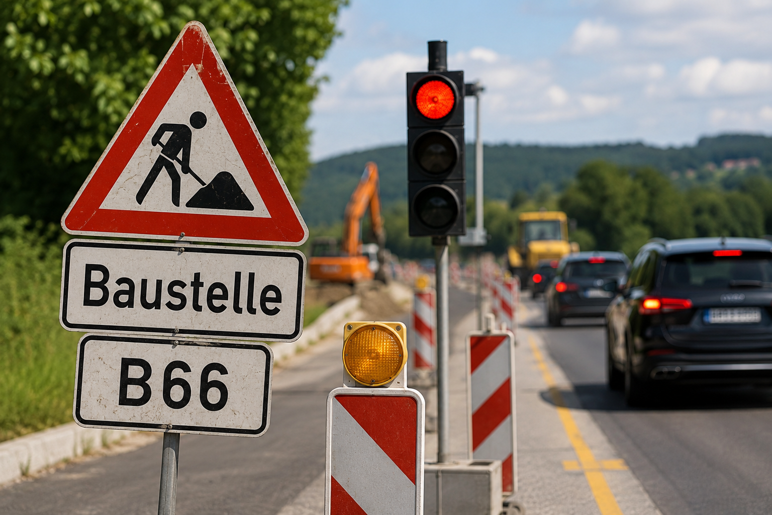 Wichtige Verkehrsinformation: Baustelle auf der B66